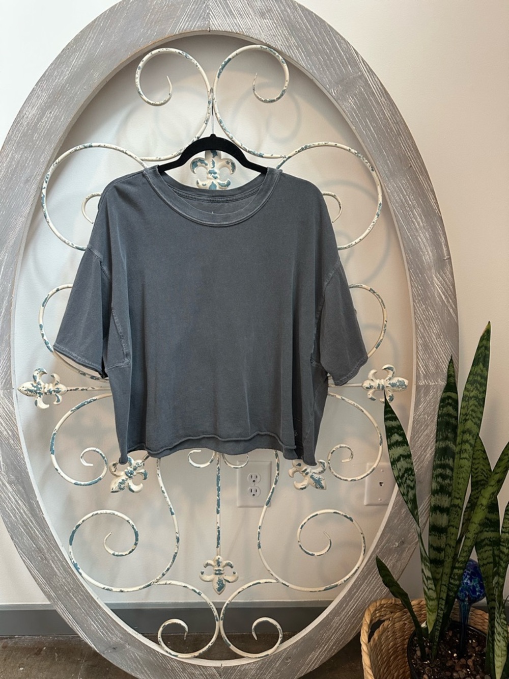 Free People Cropped Boxy Tee - Charcoal